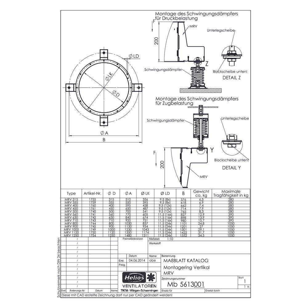 Helios MRV 500 Montagering f. Ventilat. - zur vertikalen Befestigung geschraubt - 01740-1