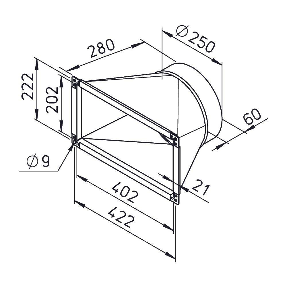 Helios Übergangsstück ALB-ÜS 40/20 symmetrisch, auf Rohranschluss DN 250-1