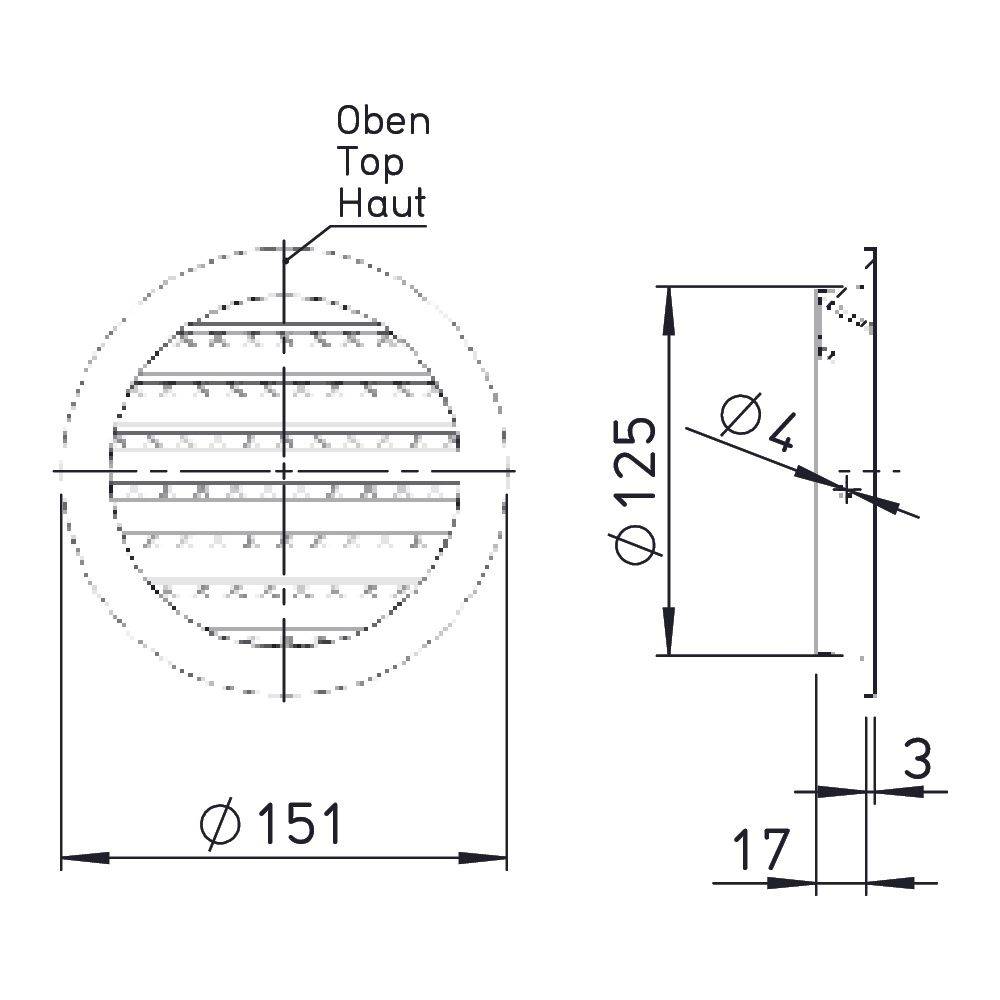 Helios Fassadengitter FGR 125 rund, Aluminium, DN-1