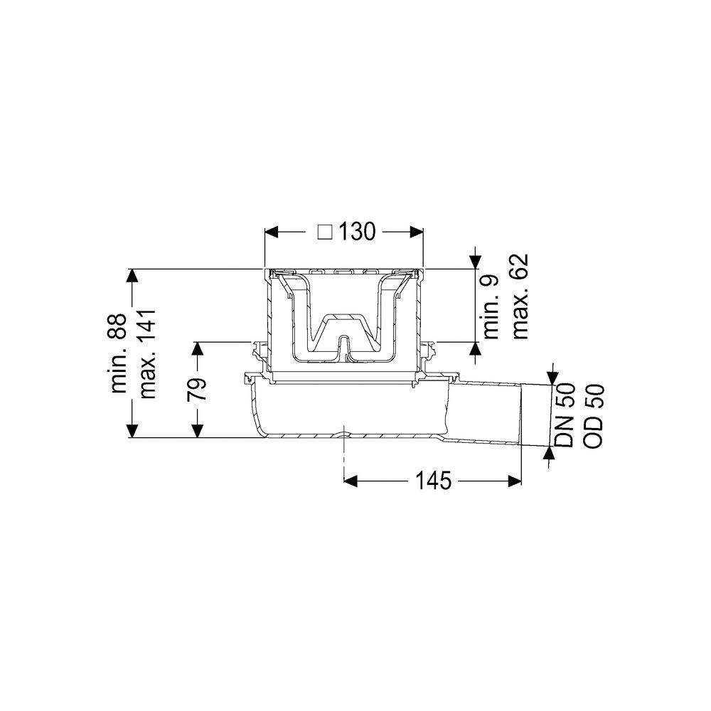 Kessel Bodenablauf Der Ultraflache 79, DN 50, 88-139mm, Schlitzrost-1