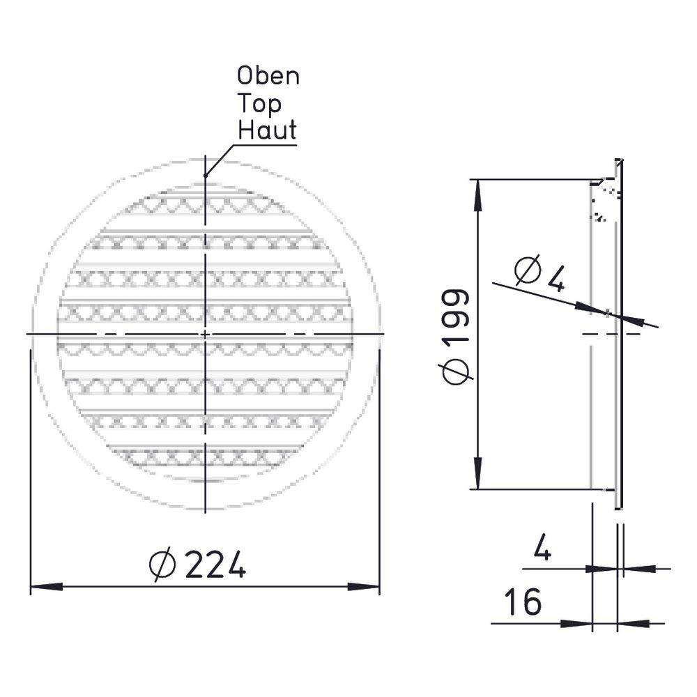 Helios Fassadengitter FGR 200 rund, Aluminium, DN-1