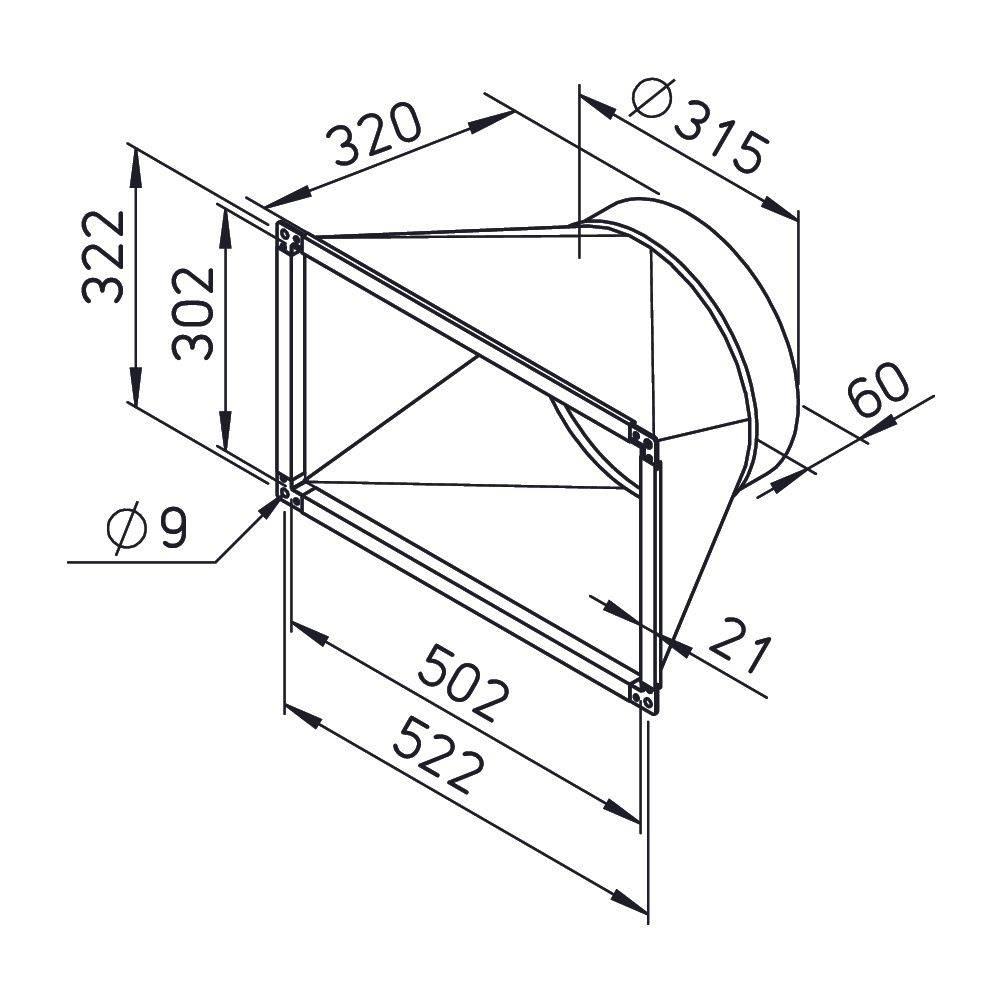 Helios Übergangsstück ALB-ÜS 50/30 symmetrisch, auf Rohranschluss DN 315-1