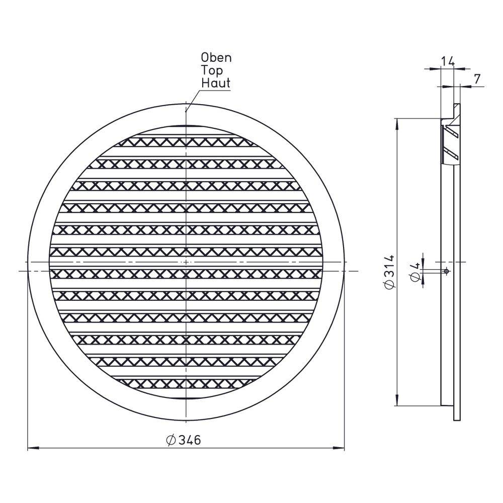 Helios Fassadengitter FGR 315 rund, Aluminium, DN-1