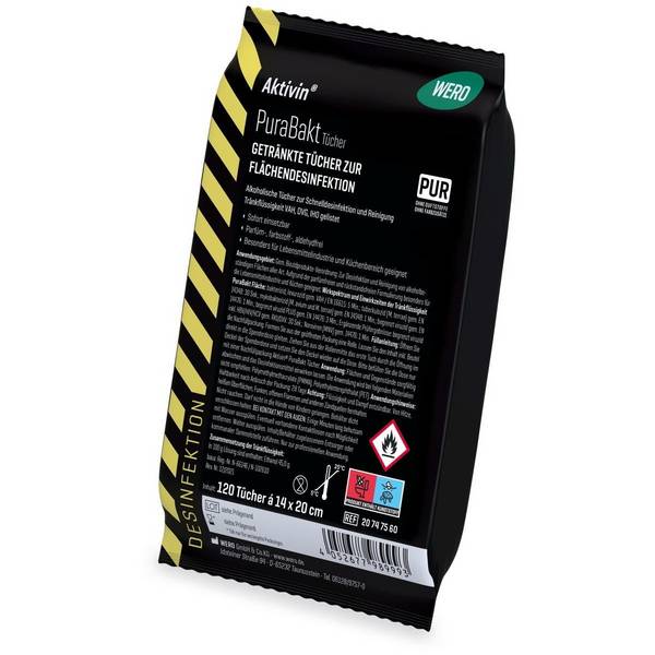 Wero Aktivin® PuraBakt Flächendesinfektionstücher, Nachfüllpack mit 120 Tücher , 14 x 20 cm
