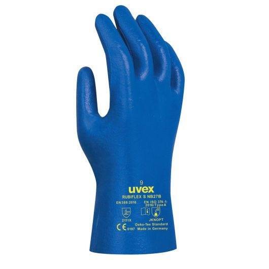 uvex Chemikalienschutzhandschuhe Rubiflex S NB27B, Größe 9, Stulpe 27 cm, blau, 10 Paar-0