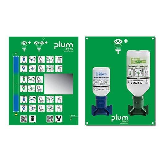 Augen-Notfallstation mit 200 ml pH-neutral und 500 ml Natriumchloridlösung mit Wandhalterung