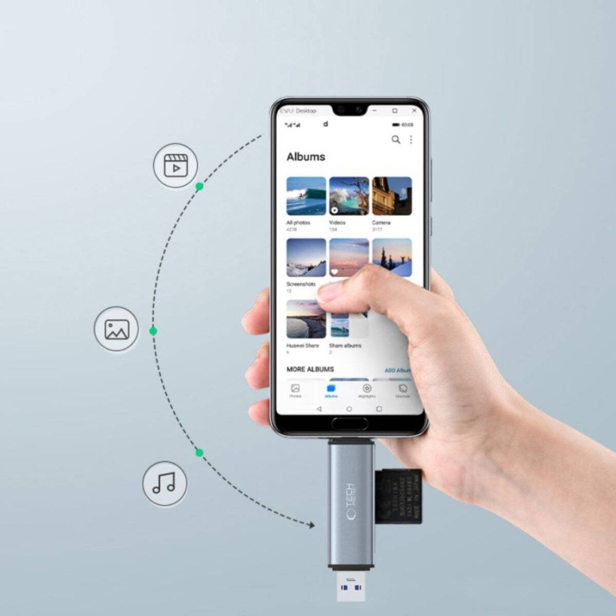 Tech-Protect UltraBoost SD-/Micro-SD-Kartenleser mit USB-C-/USB-A-Anschlüssen – Grau-1