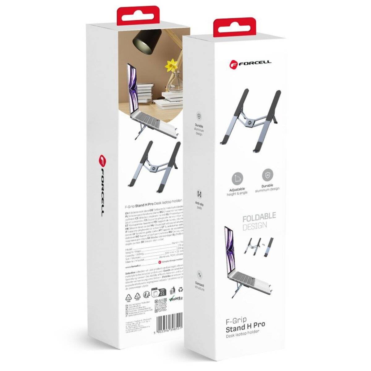 Forcell F-GRIP Fold Stand H Pro – Verstellbarer Laptop- und Tablet-Tischständer Grau-2