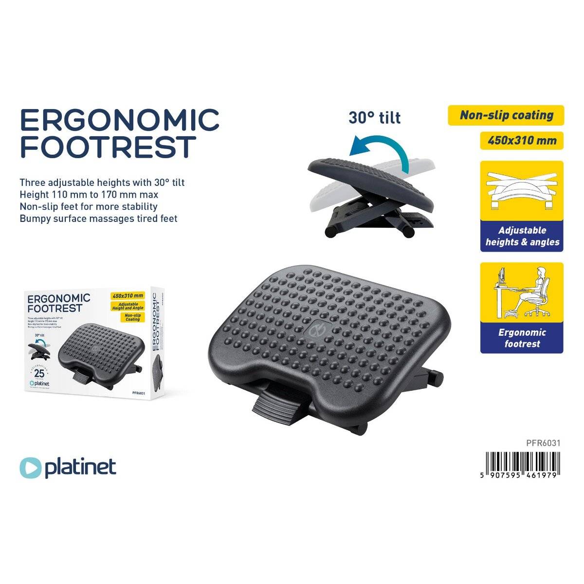 Platinet ergonomischer Fußstütze für Büroarbeitsplatz, höhenverstellbar-3
