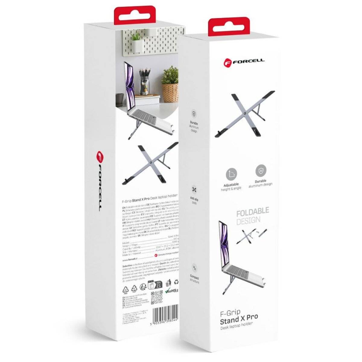 Forcell F-GRIP Fold Stand X Pro – Verstellbarer Laptop- und Tablet-Tischständer Grau-3