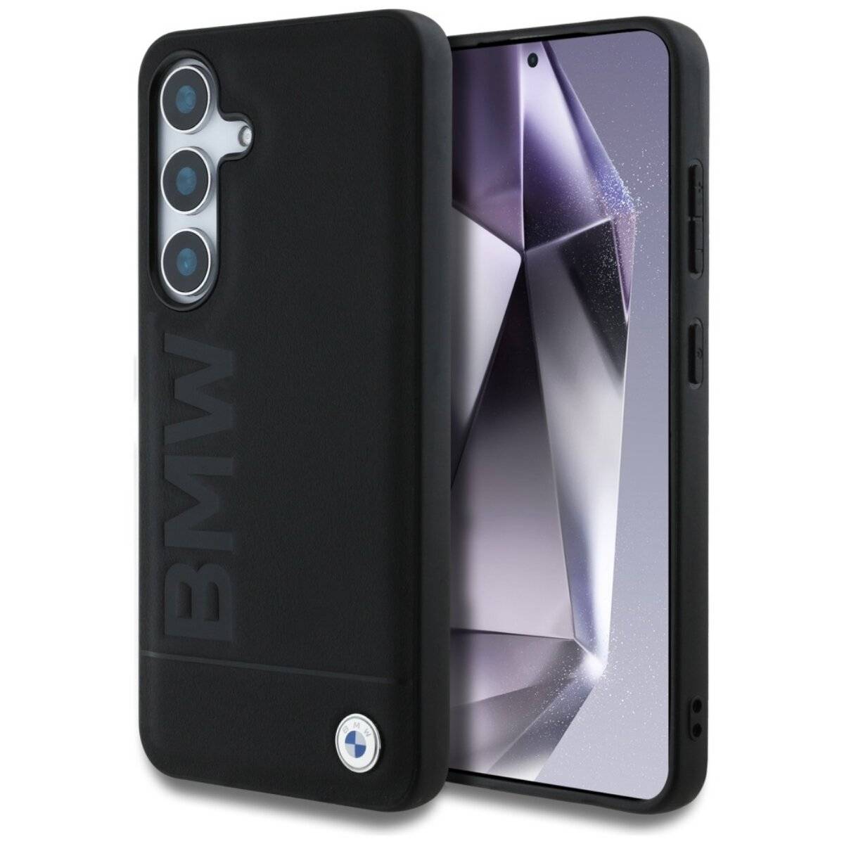 BMW Leder- Handyhülle großer Wordmark kompatibel mit Samsung S25 – Schwarz-0