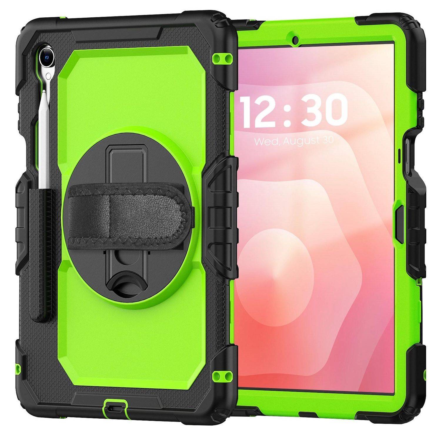Für Samsung Galaxy Tab S11 Hybrid Hülle Halter & Schultergurt Grün-1