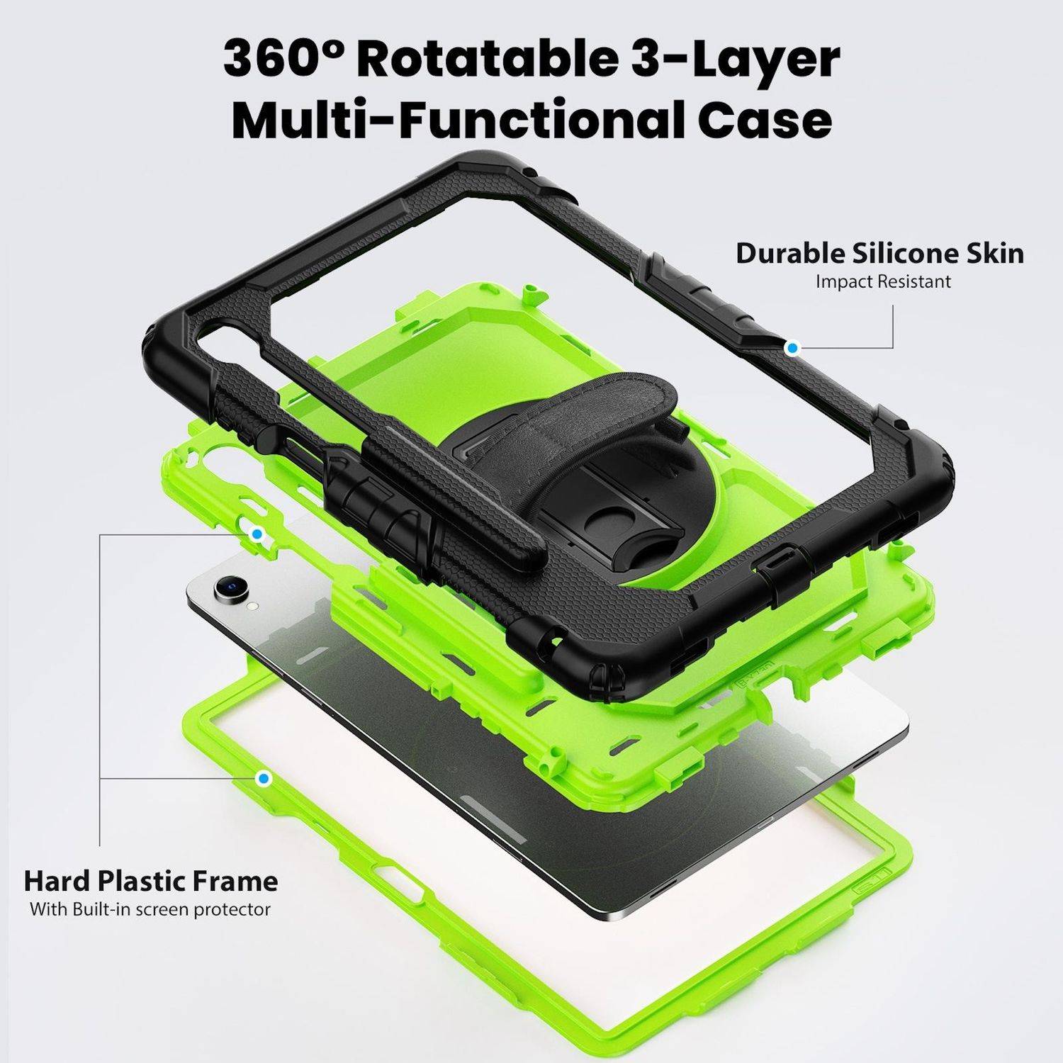 Für Samsung Galaxy Tab S11 Hybrid Hülle Halter & Schultergurt Grün-2