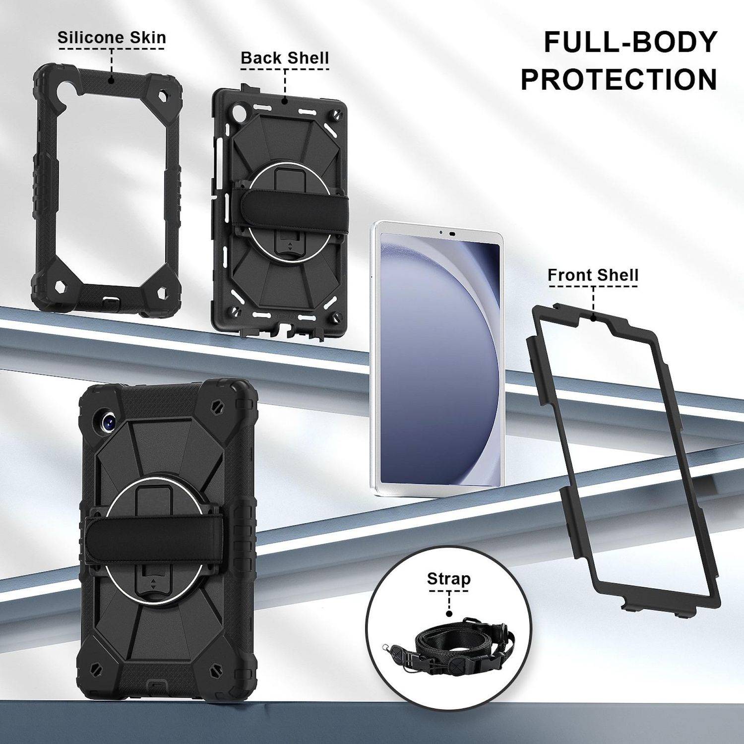 für Samsung Galaxy Tab A11 Hybrid Halter & Schultergurt Schwarz-2