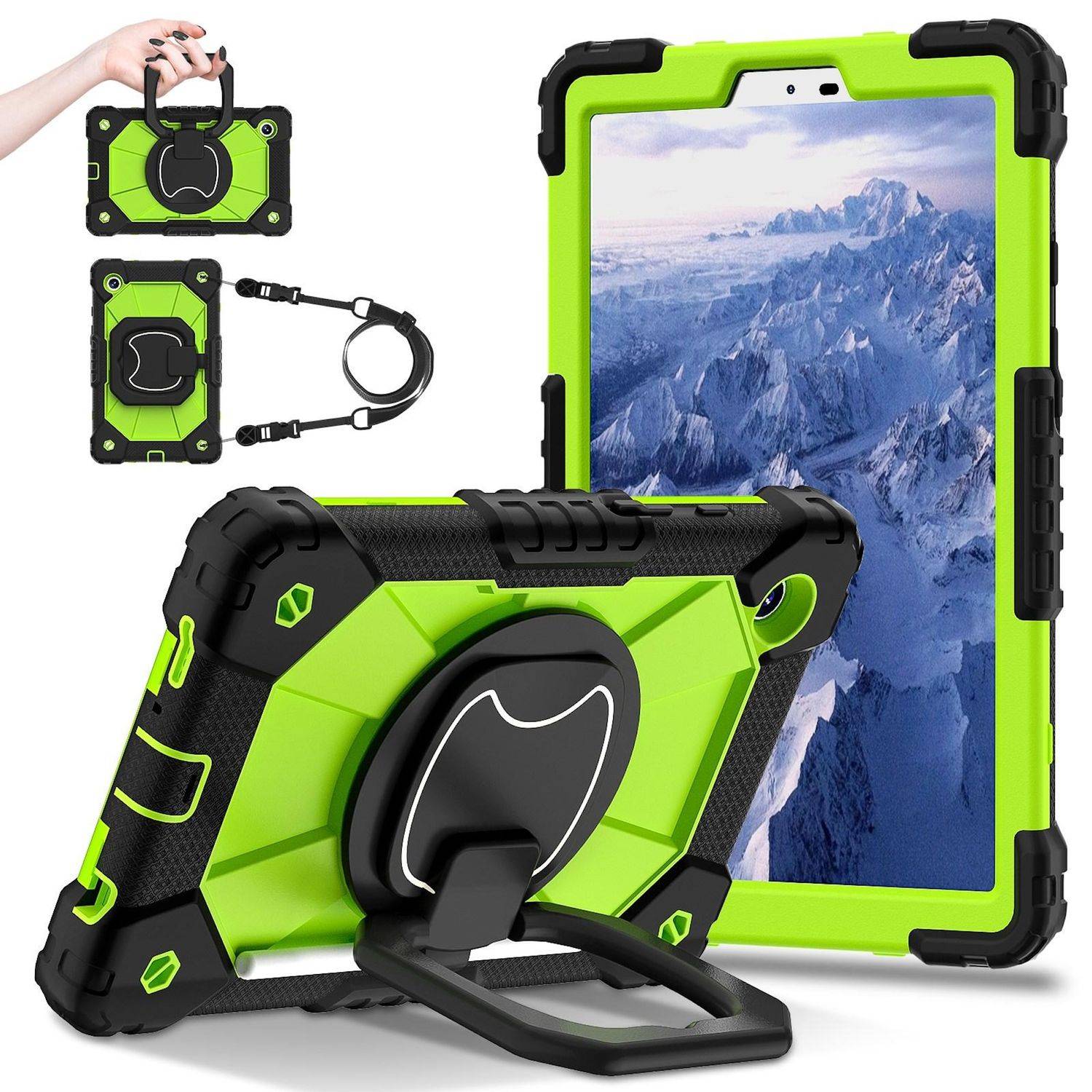Für Samsung Galaxy Tab A11 Hybrid Hülle mit Halter & Schultergurt Grün-0