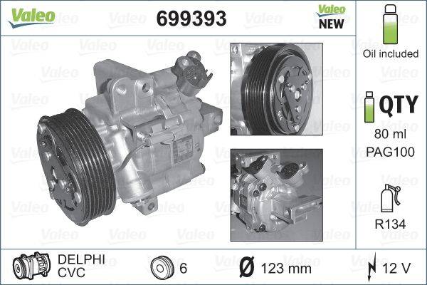 Klimakompressor 12 V R 134a Ø 123 mm VALEO für u.a. TOYOTA AYGO-0