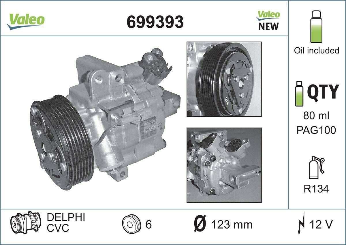 Klimakompressor 12 V R 134a Ø 123 mm VALEO für u.a. TOYOTA AYGO-2