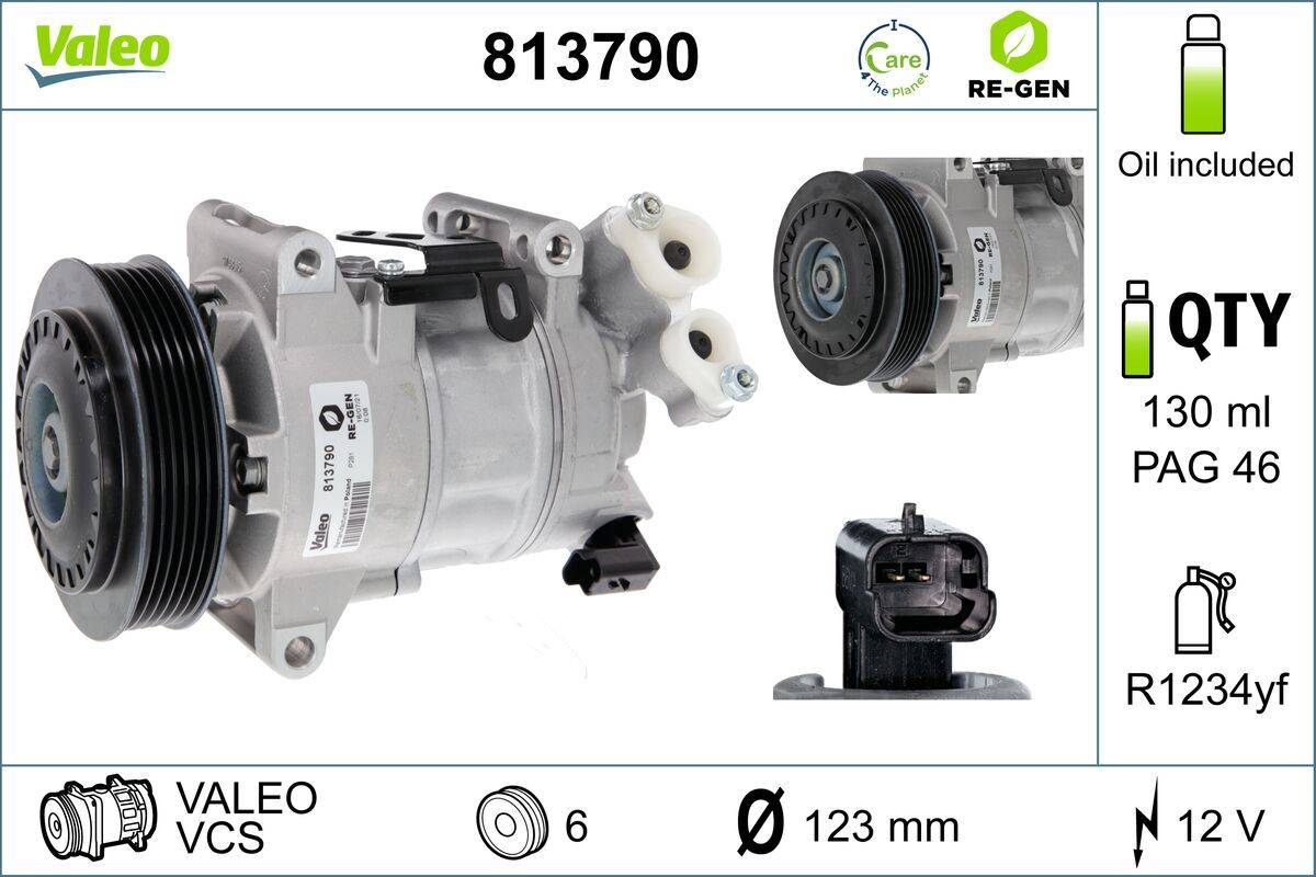 Klimakompressor 12 V R 1234yf Ø 123 mm VALEO für u.a. PEUGEOT 308-0