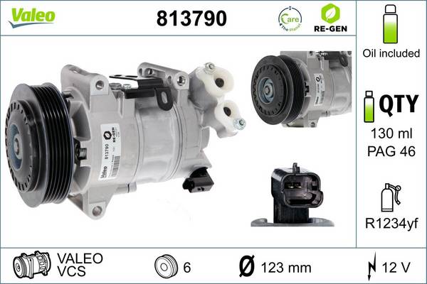 Klimakompressor 12 V R 1234yf Ø 123 mm VALEO für u.a. PEUGEOT 308