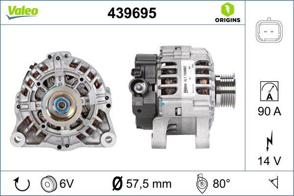 Lichtmaschine Generator 14 V 90 A Ø 58 mm VALEO für u.a. CITROËN C3-3
