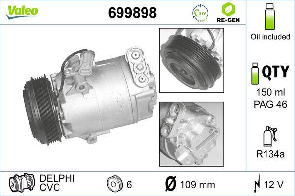 Klimakompressor 12 V R 134a Ø 110 mm VALEO passend für u.a. OPEL AGILA