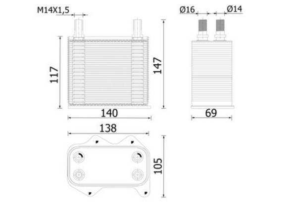 Ölkühler Kühlrippen gelötet 138 mm - 69 mm MAHLE für u.a. DEUTZ-FAHR DX