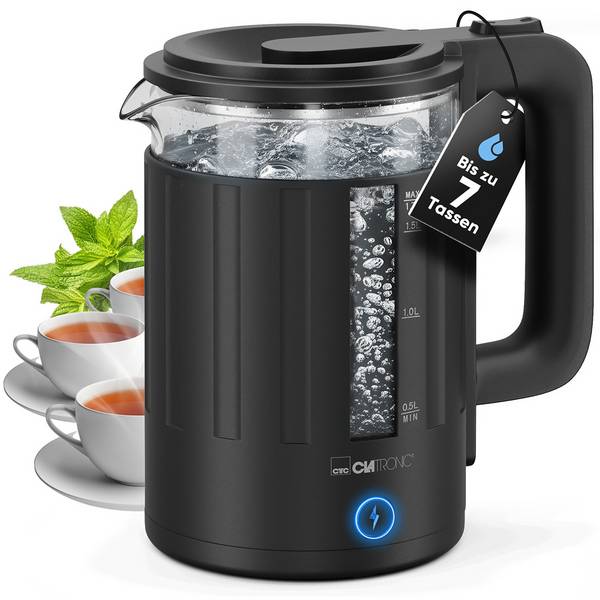 Wasserkocher WK 3837 1.7 Liter schwarz wärmeisolierter Glasbehälter 360 Grad