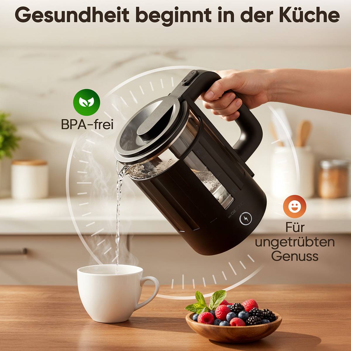 Wasserkocher WK 3837 1.7 Liter schwarz wärmeisolierter Glasbehälter 360 Grad-2
