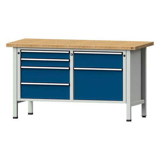 ANKE Kastenwerkbank Modell 216 V, 1500x700x840, Buche massiv, 6 Schubladen, blau-0