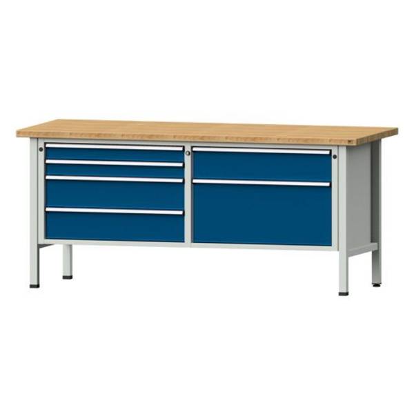 ANKE Kastenwerkbank Modell 216 VX, 2000x800x890, Buche massiv, 6 Schubladen, blau