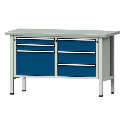ANKE Kastenwerkbank Modell 207 V, 1500x700x890, Stahlplatte, 6 Schubladen, blau-0