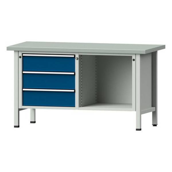 ANKE Kastenwerkbank Modell 103 V, 1500x700x840, Stahlplatte, 3 Schubladen, offenes Fach, blau