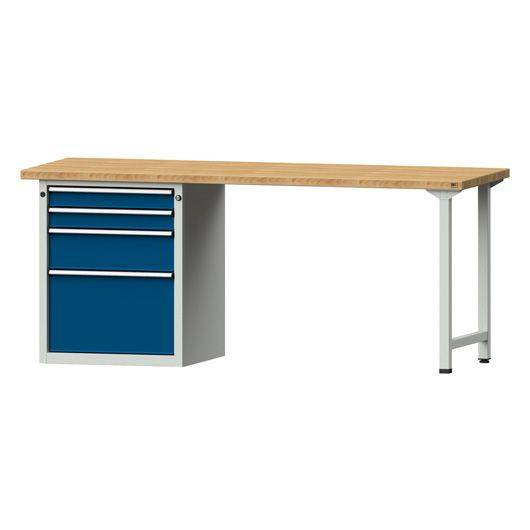 ANKE Kombiwerkbank Modell 827 V, 2000x700x840mm, Buche massiv, Sockelschrank, 4 Schubladen, blau-0