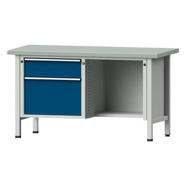 ANKE Kastenwerkbank Modell 409 V, 1500x700x840, Stahlplatte, 2 Schubladen, offenes Fach, blau