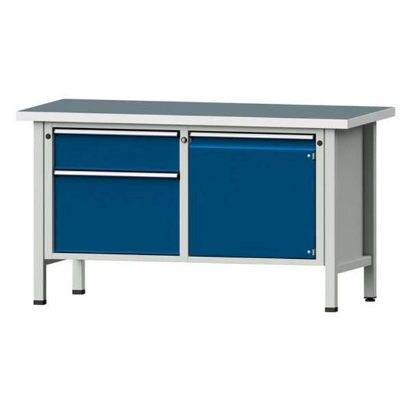 ANKE Kastenwerkbank Modell 232 V, 1500x700x840, Universalplatte, 2 Schubladen, 1 Tür, blau