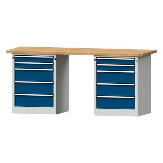 ANKE Kombiwerkbank Modell 850 V, 2000x700x890mm, Buche massiv, Sockelschrank, 10 Schubladen, blau-0