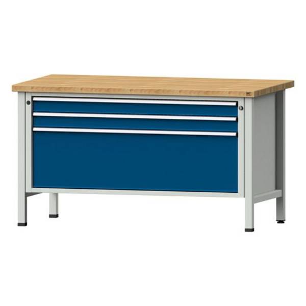 ANKE Kastenwerkbank Modell 16 VX, 1500x800x840, Buche massiv, 3 Schubladen, blau