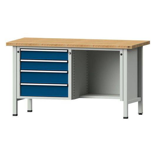 ANKE Kastenwerkbank Modell 347 V, 1500x700x840, Buche massiv, 4 Schubladen, offenes Fach, blau-0