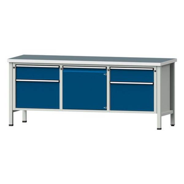 ANKE Kastenwerkbank Modell 221 V, 2000x700x840, Universalplatte, 4 Schubladen, 1 Tür, blau