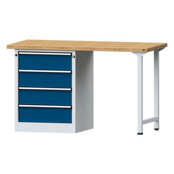 ANKE Kombiwerkbank Modell 808 V, 1500x700x890mm, Buche massiv, Sockelschrank, 4 Schubladen, blau