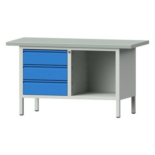 ANKE Kastenwerkbank Modell 103 E, 1500x700x840, Stahlplatte, 3 Schubladen, offenes Fach, blau