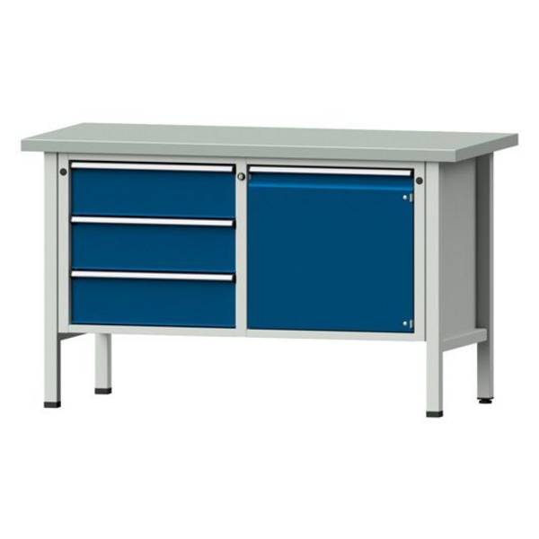 ANKE Kastenwerkbank Modell 106 V, 1500x700x890, Stahlplatte, 3 Schubladen, 1 Tür, blau