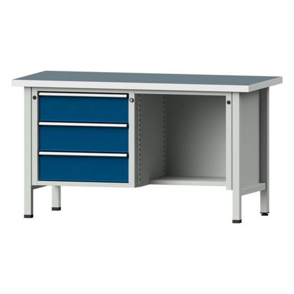 ANKE Kastenwerkbank Modell 303 V, 1500x700x840, Universalplatte, 3 Schubladen, offenes Fach, blau