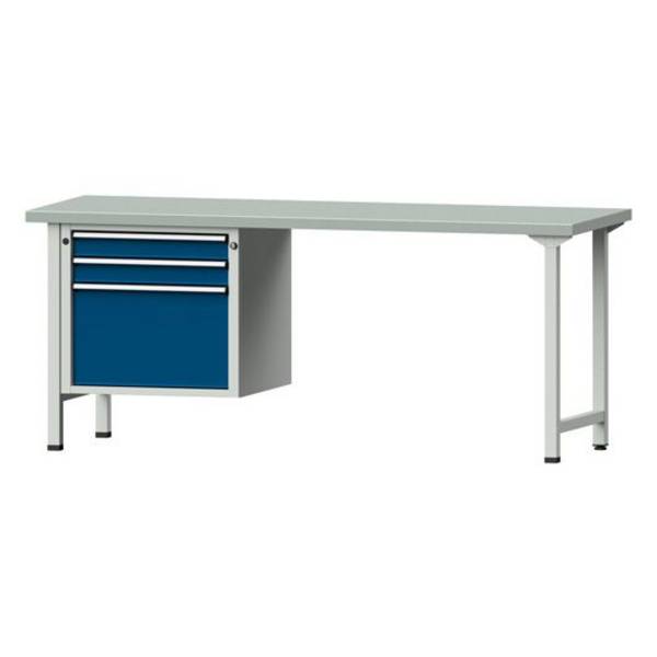 ANKE Kombiwerkbank Modell 722 V, 2000x700x840mm, Stahlplatte, Unterbauschrank, 3 Schubladen, blau