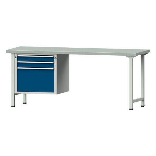 ANKE Kombiwerkbank Modell 722 V, 2000x700x840mm, Stahlplatte, Unterbauschrank, 3 Schubladen, blau-0