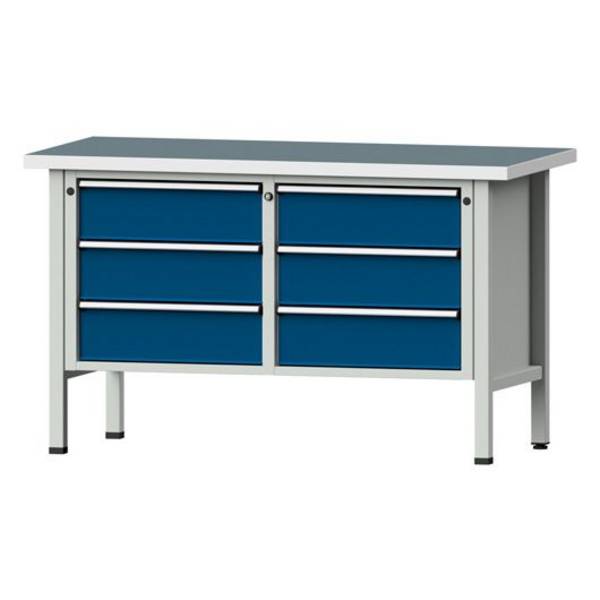 ANKE Kastenwerkbank Modell 108 V, 1500x700x890, Universalplatte, 6 Schubladen, blau