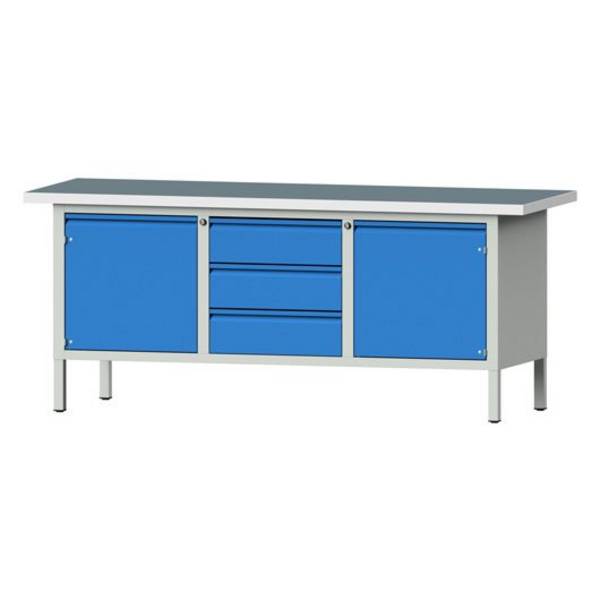 ANKE Kastenwerkbank Modell 122 E, 2000x700x840, Universalplatte, 3 Schubladen, 2 Türen, blau