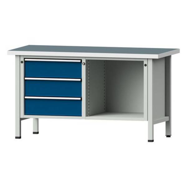 ANKE Kastenwerkbank Modell 103 V, 1500x700x840,  Universalplatte, 3 Schubladen, offenes Fach, blau