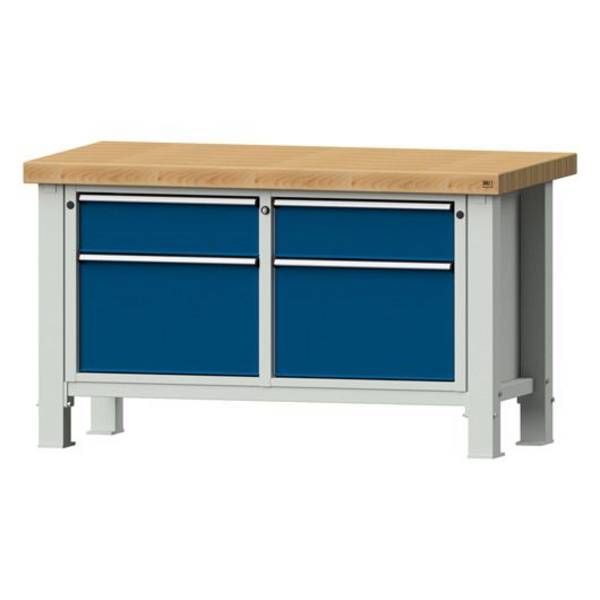ANKE Schwerlastwerkbank Modell 205 VS, Buche, 1500x800x865 mm, 4 Schubladen, blau