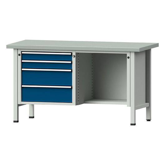 ANKE Kastenwerkbank Modell 334 V, 1500x700x840, Stahlplatte, 4 Schubladen, offenes Fach, blau-0